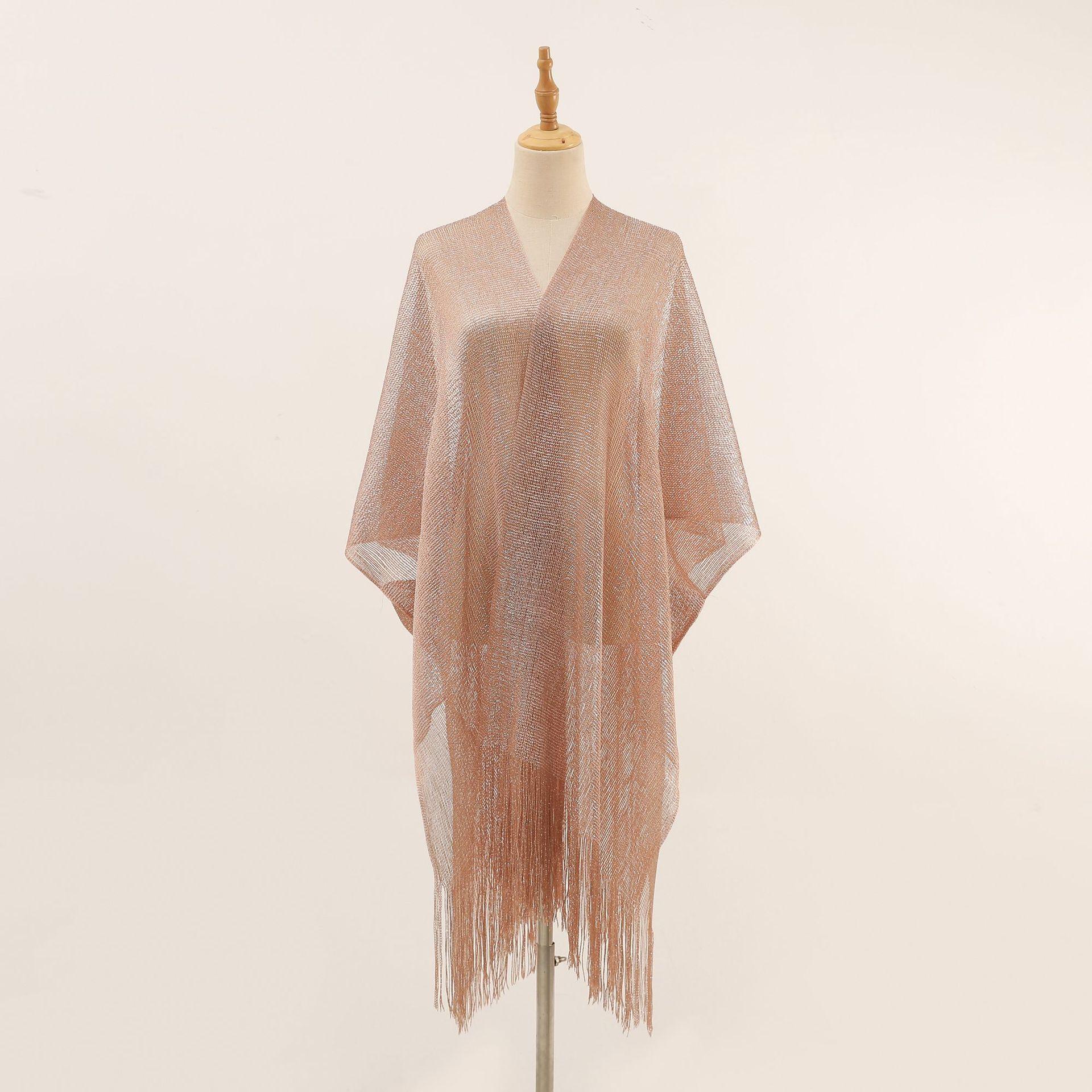 

Жіночий новий універсальний і модний золотистий і сріблястий дротяний розріз, модний пляжний відпочинок, сонцезахисний крем, купальник, шарф 90*190cm рожевий колір золота