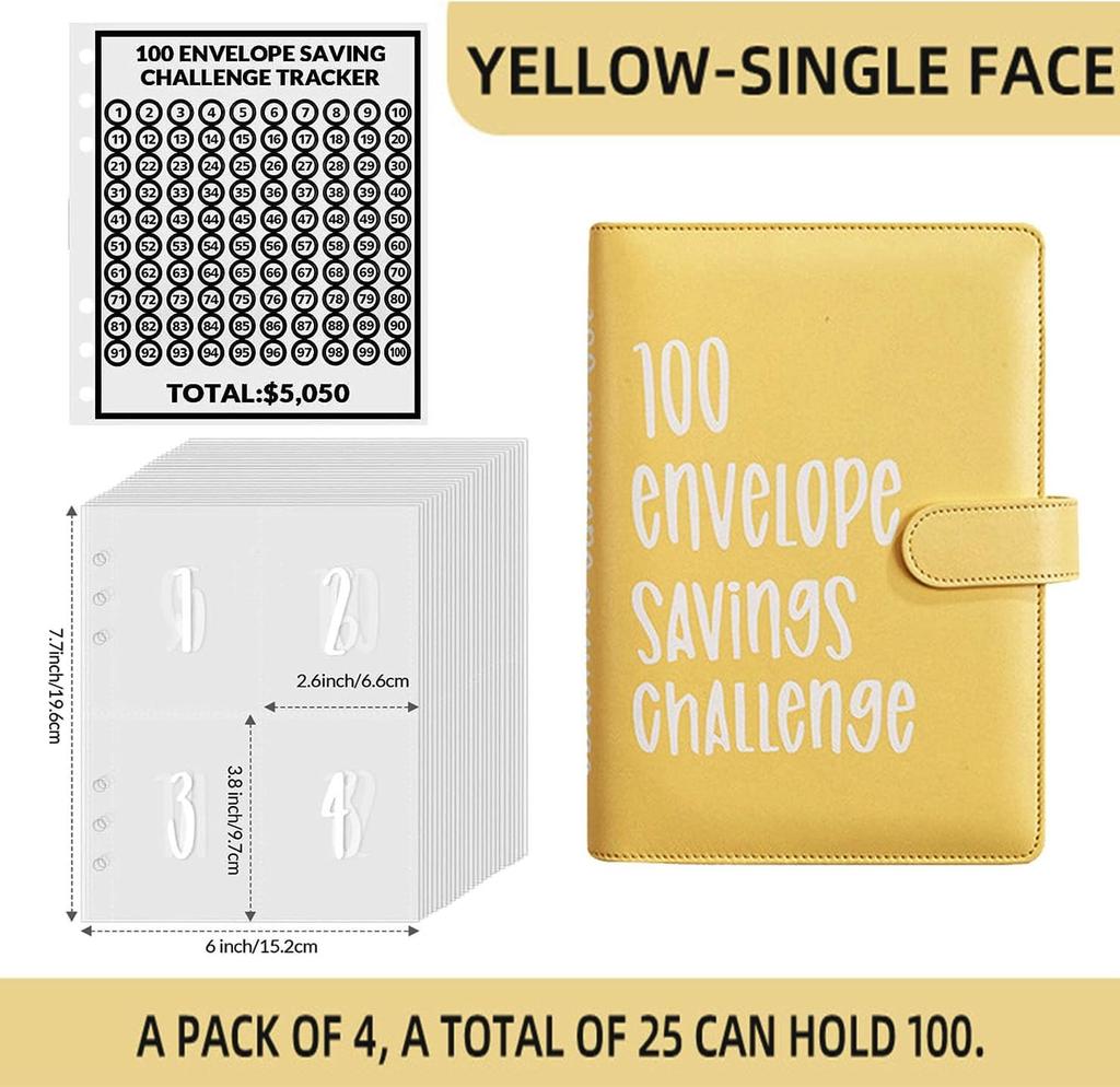 100 envelope challenge folder easy and fun way to save $5 050 budget binder with cash envelopes for office home school  yellow