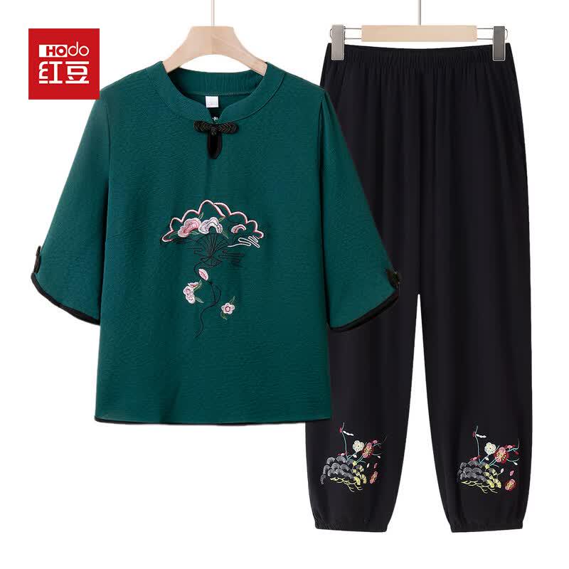 Hodo Women s Casual Embroidered Summer Two-Piece Set 2XL