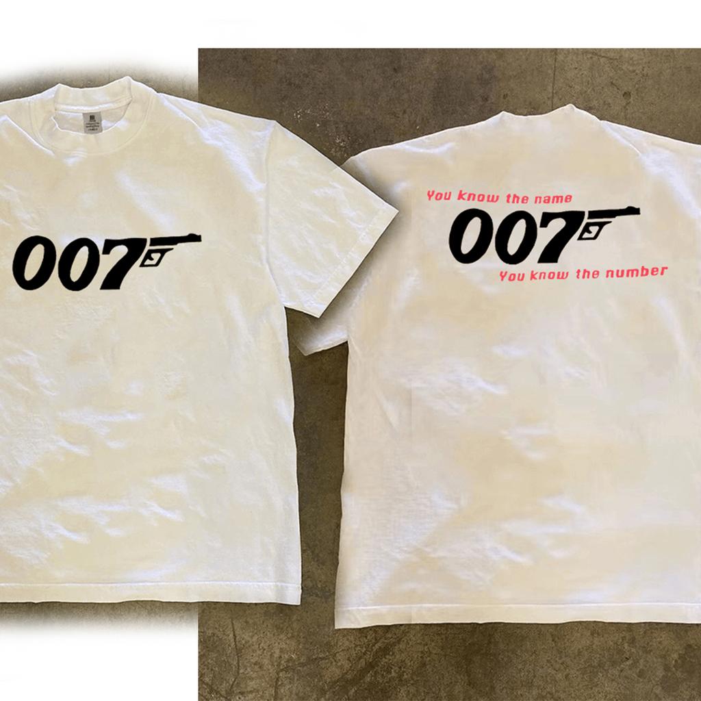 100%Cotton 007 Print Super Elastic Casual Short-Sleeved Men's Daily Party Home Social T-Shirt Solid Color Vintage Streetwear