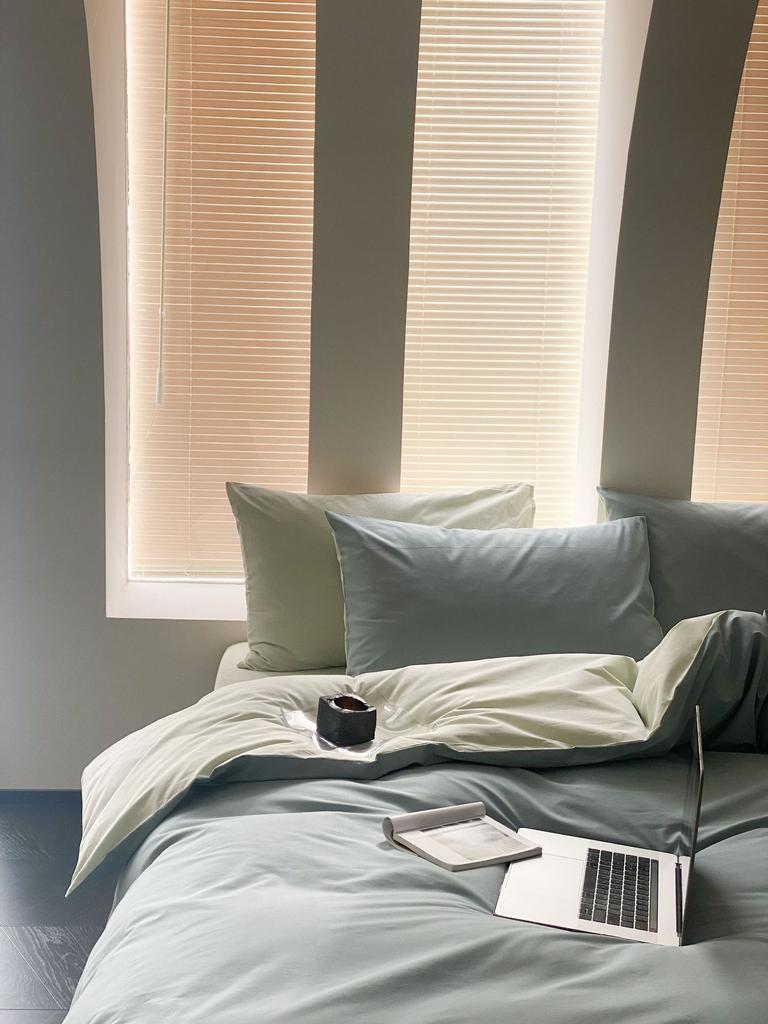 Conjunto de quatro peças de algodão puro lavado, estilo nórdico, cor sólida, duas peças, lençol de cama de algodão puro, capa de edredom, conjunto simples de três peças, capa de edredom