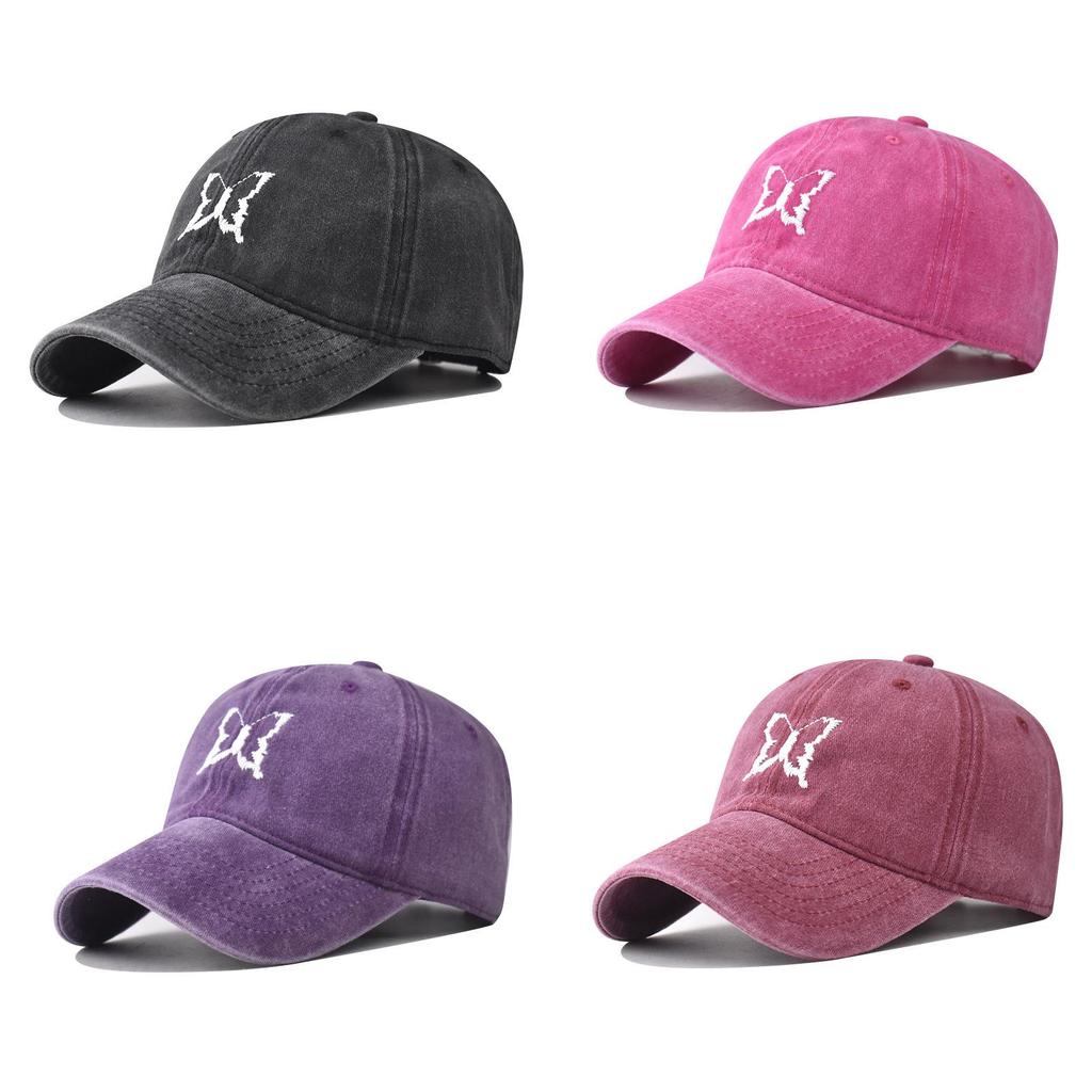 Cotton Wash Vintage Butterfly Embroidered Baseball Cap With Curved Brim For Adults Summer