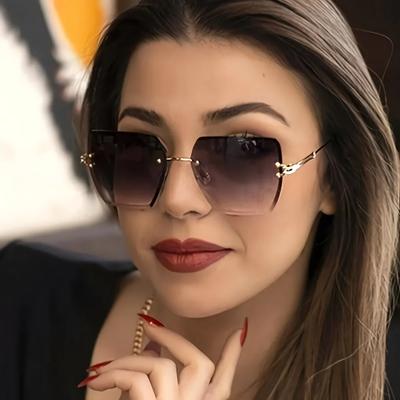 Square Rimless Sunglasses Fashion Glasses For Women Men Summer Gradient Sun Shades For Vacation Beach Travel