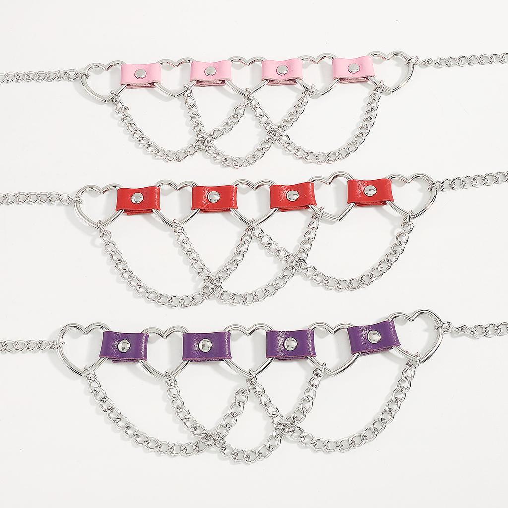 Women Hip Hop Punk Style Exaggerated Necklace Metal Texture PU Heart Jewelry Trendy Cool Personality Clavicle Necklace Jewelry