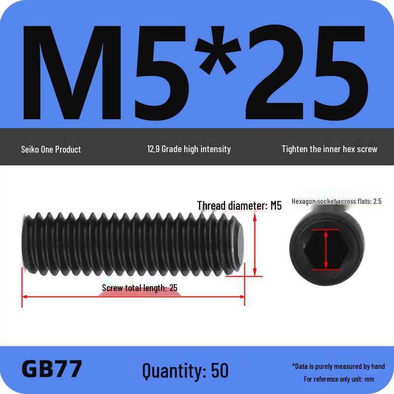 Class 12.9 Inner Hex Flat Head Headless Grub Screw M3-M12