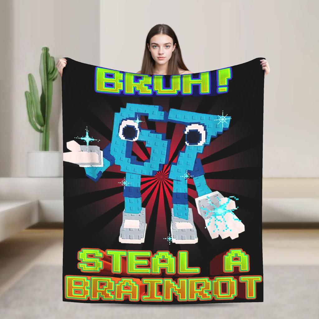 Six Seven 67 Steal A Brainrot Meme Flannel Blanket Warm Throw Blanket for Bedroom Decorative Novelty Bedspread Sofa Bed Cover