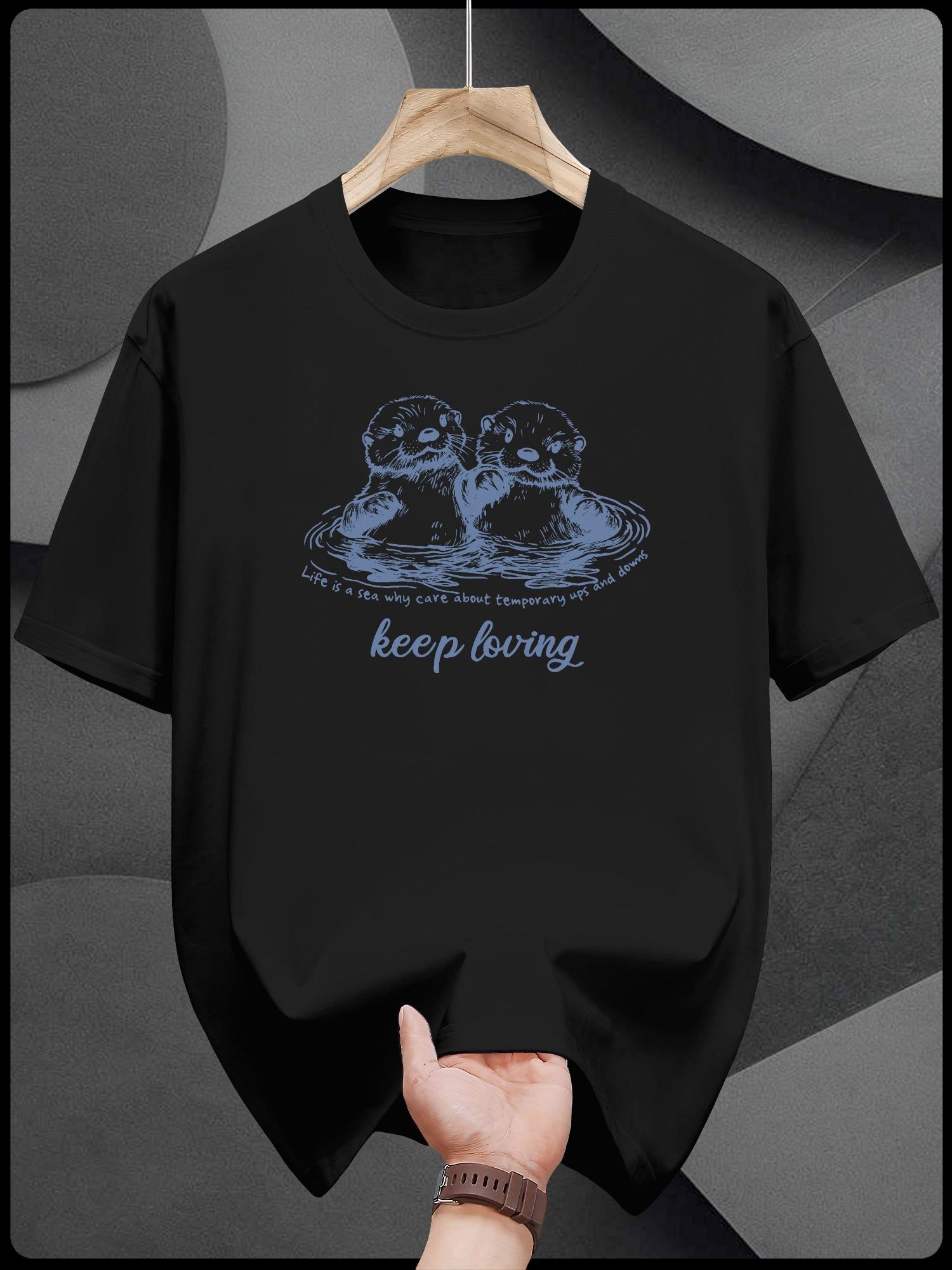 Casual Cotton T-shirt with Keep Living Skull Print - Short Sleeve L