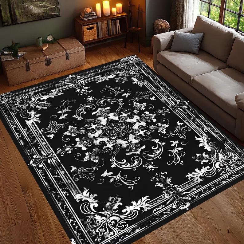 

Luxury European Baroque Pattern Carpet Mat Rug Home Decor Vintage Floral Floor Area Rug Living Room Bedroom Elegant Dark Gold 40X60cm