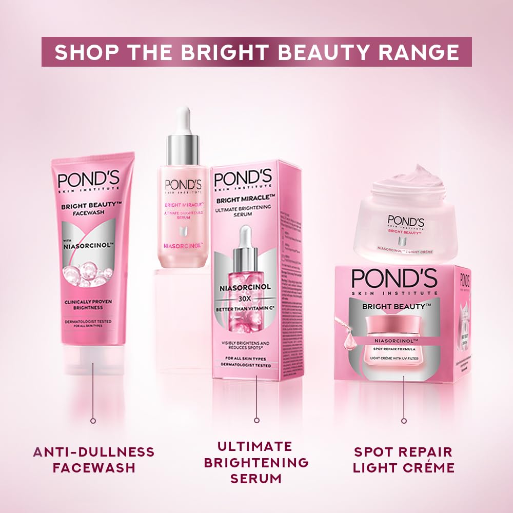 Pond’s Bright Miracle Ultimate Brightening Serum with Niasorcinol, 30X Better Than Vit C, 15 Ml