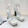 2025 Summer Square Head Open-toed Hate Sky High Platform Sandals Women's Cross-strap Waterproof Table Thick Heel High Heels