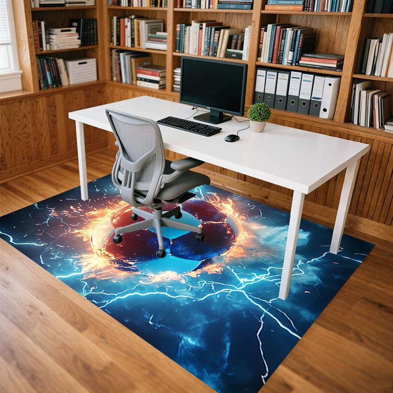 Soccer ball Fire Crystal Velvet Office chair mat Area Rug - Non-Slip, Floor Mat, Office Desk Chair Rugs,Christmas Gift-1106109