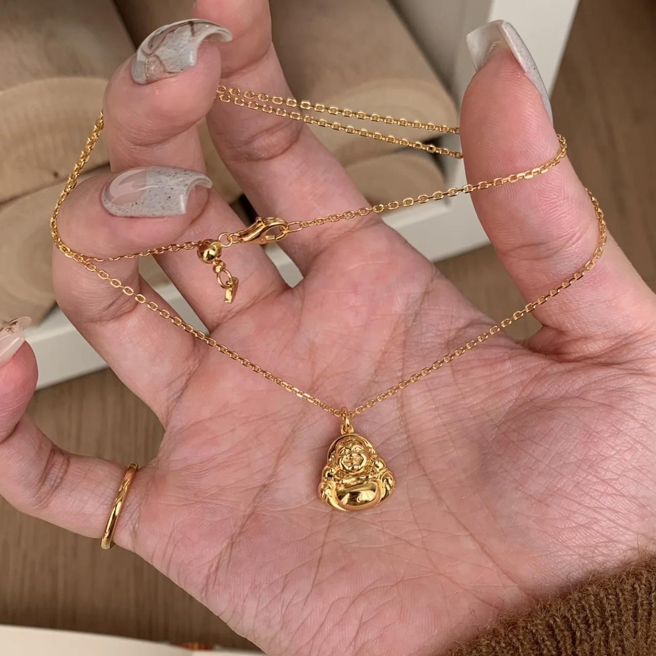 

Ancient Small Shufo Necklace, Exquisite And Small, Bare Body, Smiling Buddha, Big Belly Buddha, Hanging Mouth, Collarbone Chain.