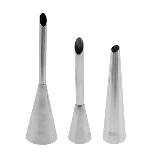 Stainless Steel Cream Piping Tips Set Lightweight Pastry Icing Decorating Tools with 3 Long Puff Nozzles Cream Puff Decorating Kit