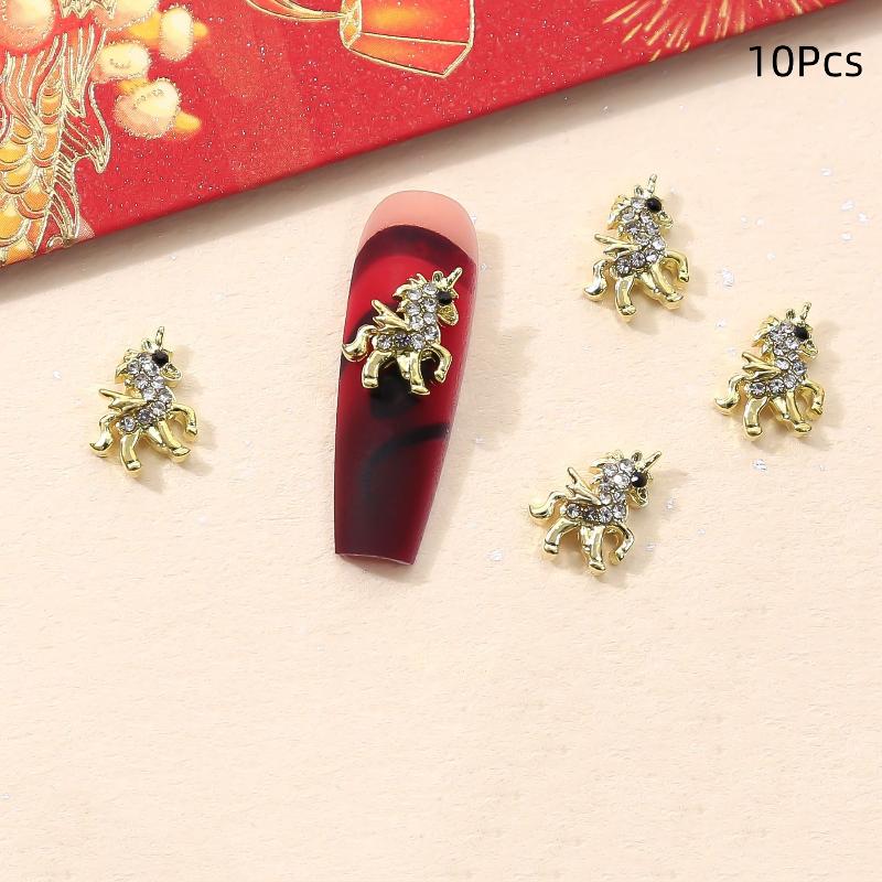 10 Stück Legierung Pony Nagelkunst-Anhänger 3D Kleines Pferd Nagelzubehör DIY Schmuck Maniküre Dekoration Jahr des Pferdes Nagelbastelarbeiten