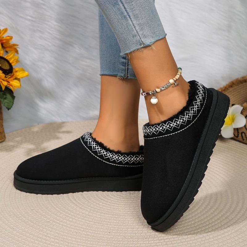Fashion Snow Boots Women Winter New Cashmere Warm Thick Soles Without Heel-covered Hair Half Slipper Cotton Shoes Cashmere Warm Boots