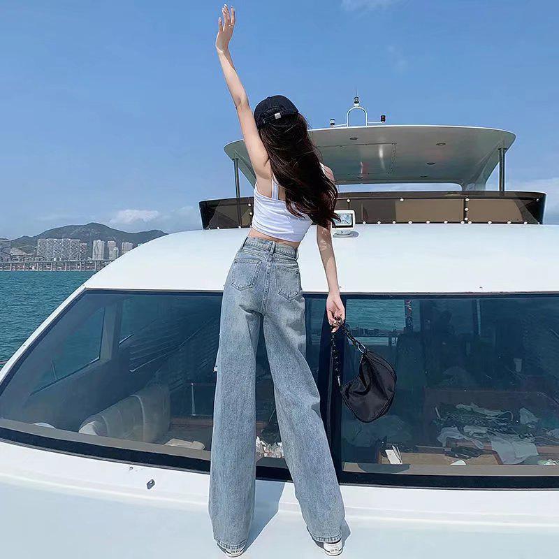 2023 Women's High Waist Straight-Leg Ripped Jeans for Spring & Autumn
