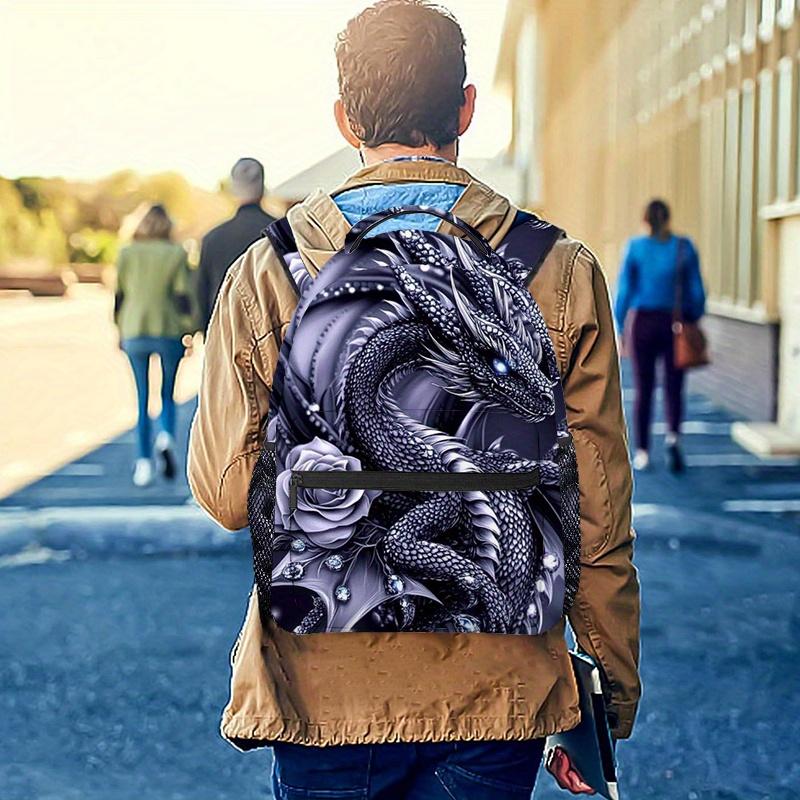 Rose Dragon (3) Outdoor Sports Double Shoulder Backpack, Adjustable Comfortable Straps Suitable for Hiking Beach Travel Yoga
