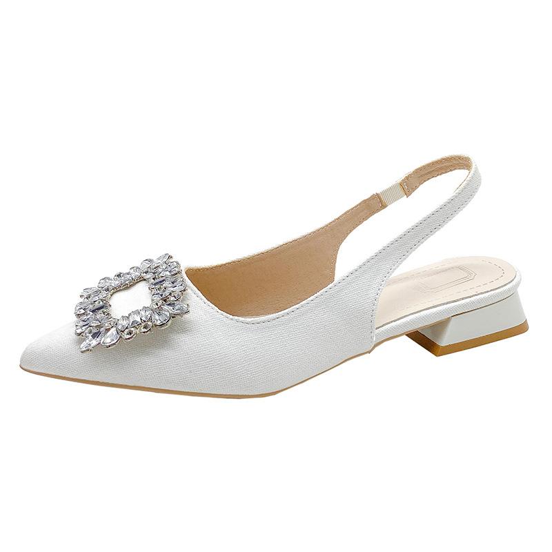 Fashion Women's Sandals Summer New Slingback Slippers Female Low Heel Rhinestone Buckle Back Strap Sexy Pumps Sandalias De Mujer