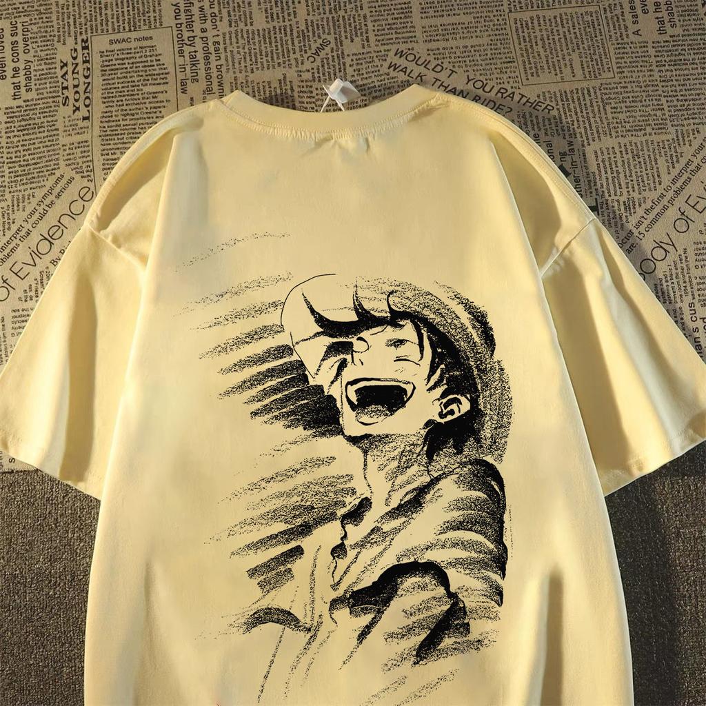 100 Cotton Shortsleeved Tshirt for Men and Women Same Style Nautical King Luffy Sketch Style Summer Loose Mens Clothing