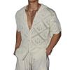 Men Hollow Out Knit Shirt Vintage Breathable Knitting Shirts Men Summer Stylish Solid Color Short Sleeve Tops