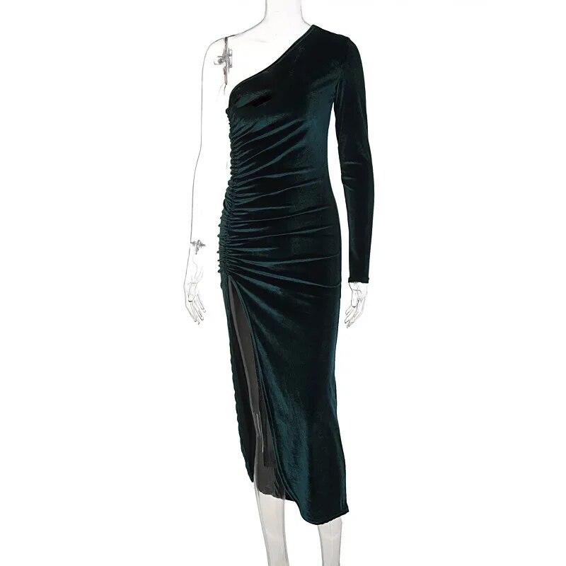 Sexy Off The Shoulder Solid Long Sleeve Slim Fit Party Evening Dress For Women  Fashion High-waist Sequined Dresses 30511