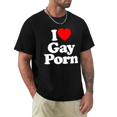 Zabawna Koszulka Męska I Love Gay Porn Casualowa Letnia Koszulka LGBT Unisex z Krótkim Rękawem Streetwear Okrągły Dekolt Koszulka Męska