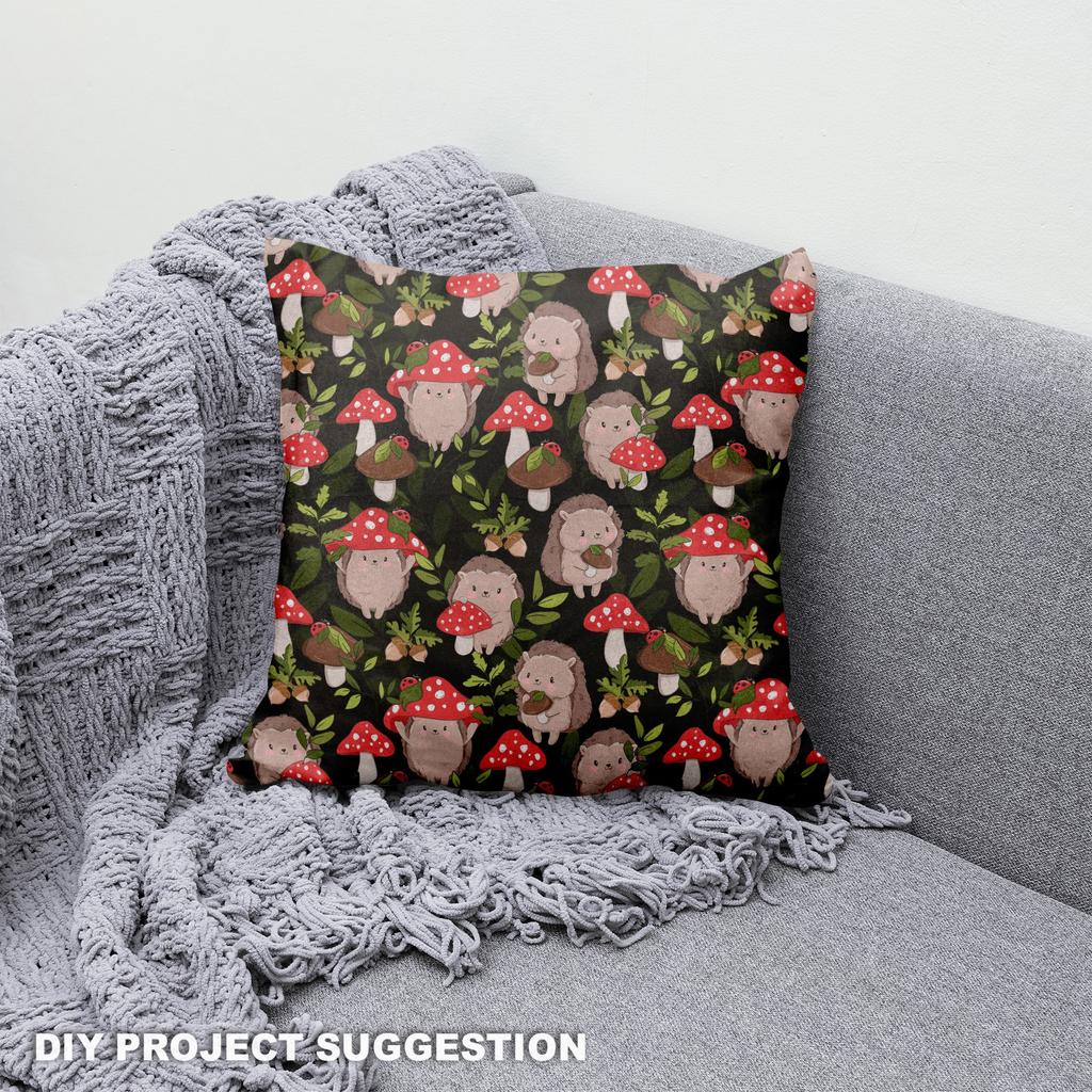 Royal Samt Stoff Polyester Zum Nähen - Motiv Igel Und Giftpilz Im Wald