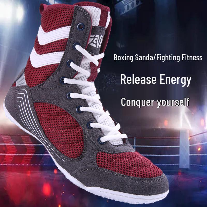 Unisex High-Top Boxing Shoes for Youth Training, Competitions, Wrestling, Sanda, and General Fitness.