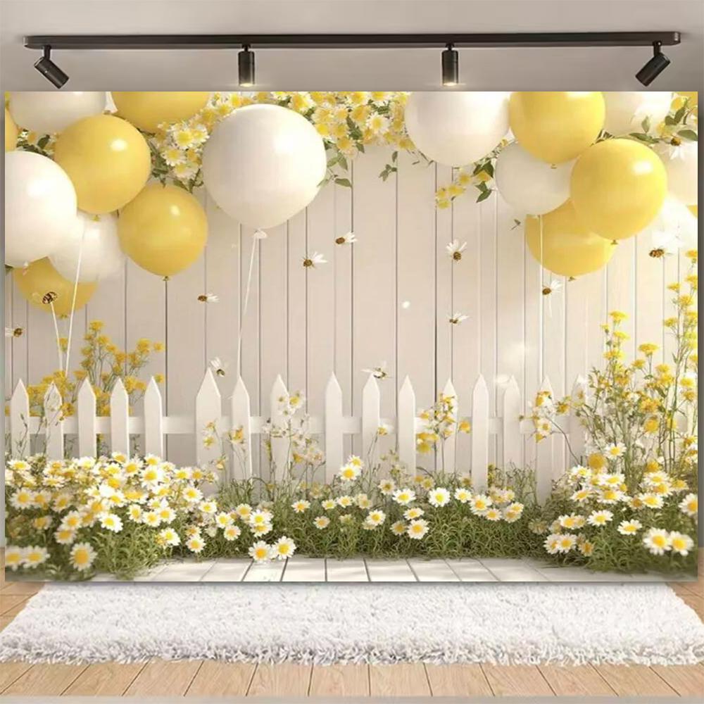 Spring Daisy Flower Backdrop Baby Shower Boho ArchBalloons Backdrop Girl Birthday Cake Smash Easter Kids Portrait Photo Props