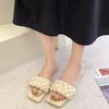 Fashion Fashion Square Toe Flat Women Slippers breathable Casual Summer Shoes Woman Slip on Ladies Slides Big Size 41 Beach  Flip Flops