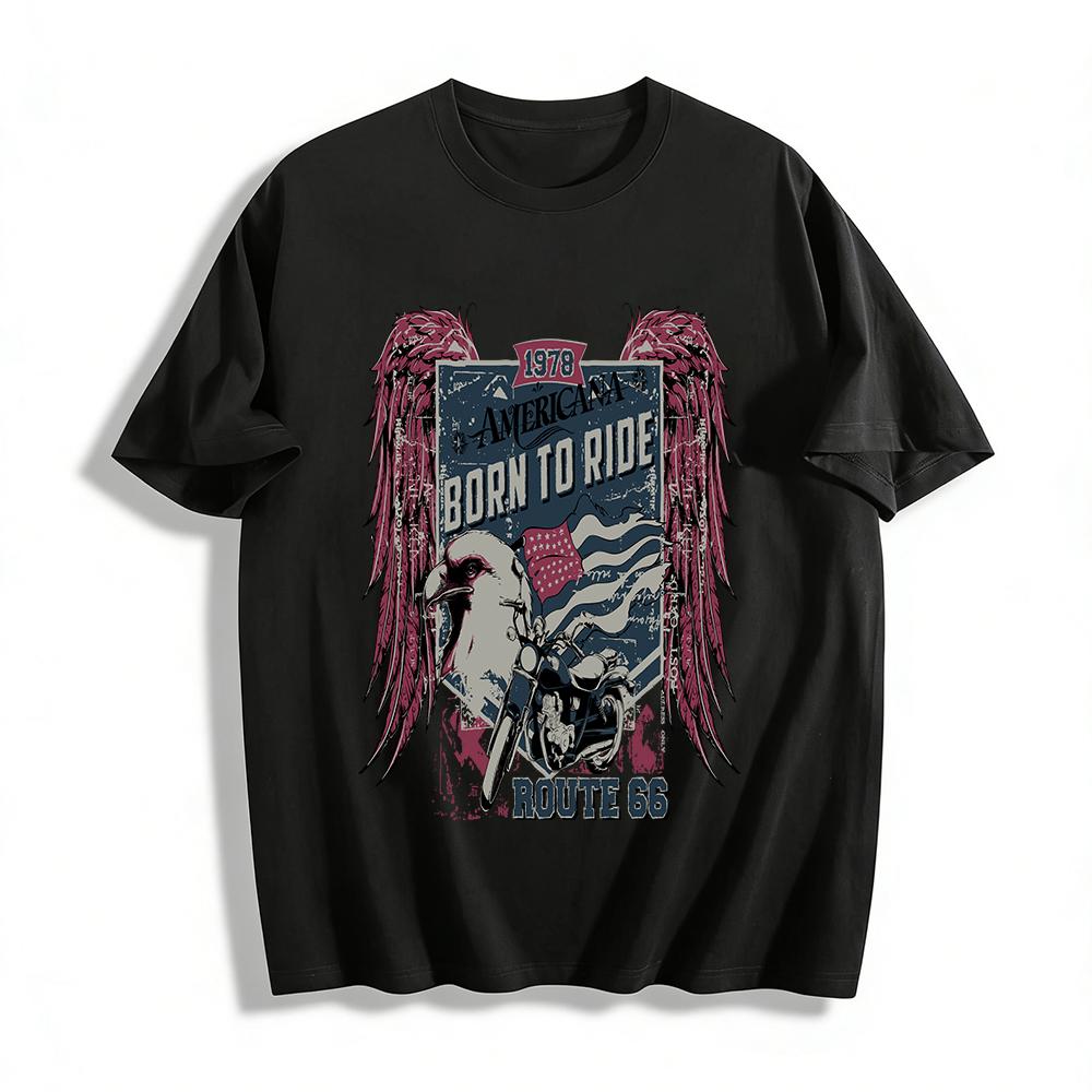 

1978 Route 66 Americana Born To Ride Eagle Biker Graphic Tee Pure cotton T-shirt 6XL
