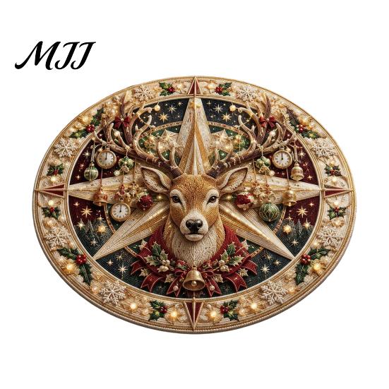 Festive Round Mat for Christmas 3D Rug, Optical Illusion Area Santa Gnome Floor Holiday Decor Pattern, Non-slip Living Room Entryway Porch Durable Rug