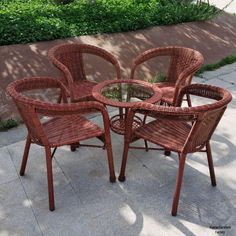 Family-Style Hand-Woven Rattan Chair & Coffee Table Set for Balcony or Leisure Spaces