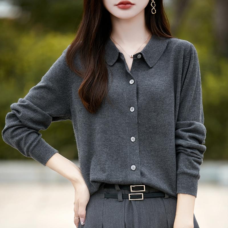 Dámský kašmírový kardigan Qinghe kašmír 50% vlna 50% hedvábí Dámský podzimní a zimní kašmírový kardigan měkký a hřejivý