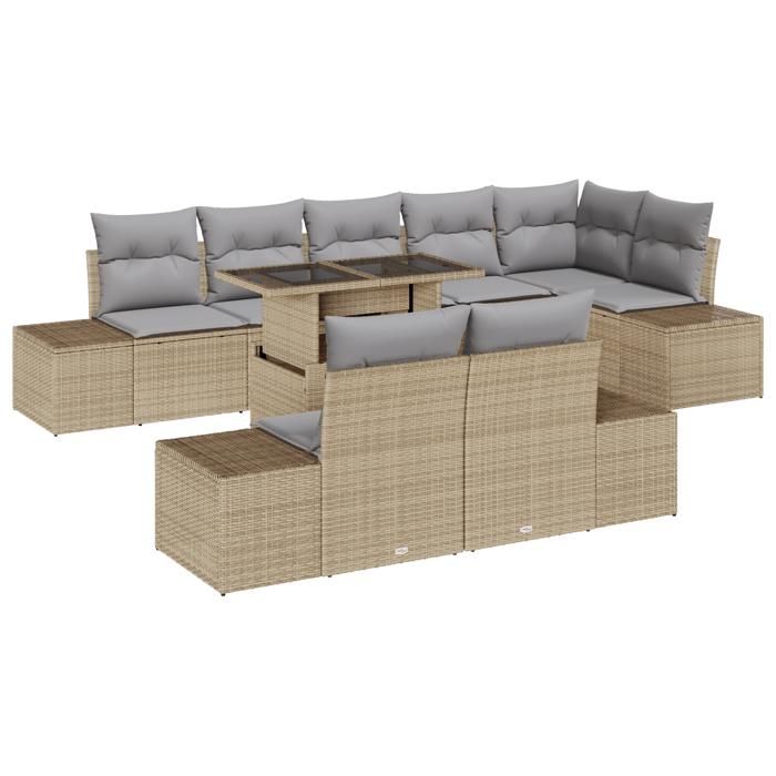 VidaXL 9-Piece Garden Sofa Set with Beige Cushions In Poly Rattan 3349206