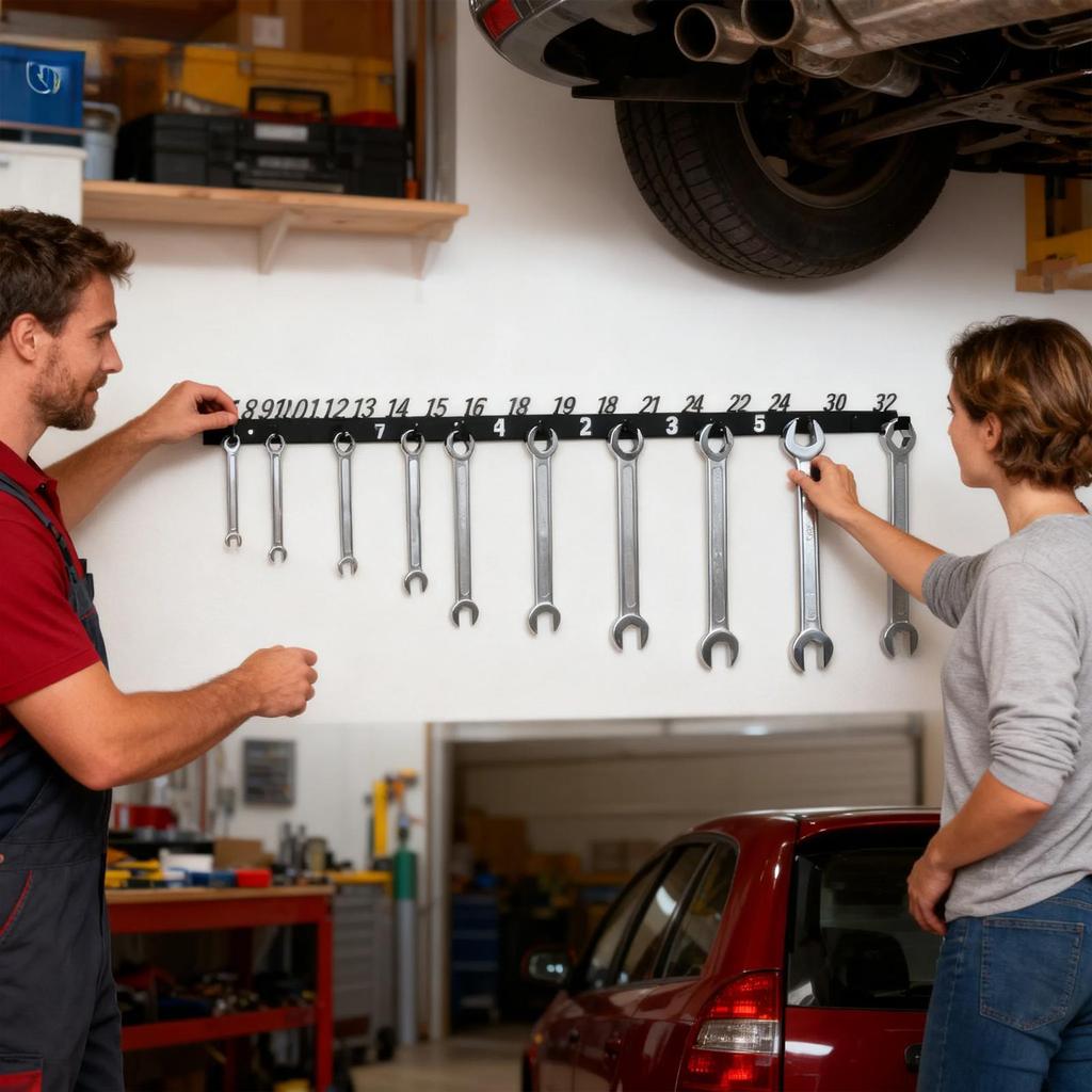 Metal Wall-Mounted Wrench Organizer Heavy Duty Mechanic Socket Tool Holder for Garage Shed Work Van Garden Shop