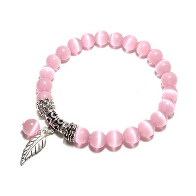 Echtes Katzenaugensteinarmband für Frauen, natürlicher Mondstein, Braslet, Blattanhänger, Armband, rosa Opal, Brazalete, Geschenk für Freundin