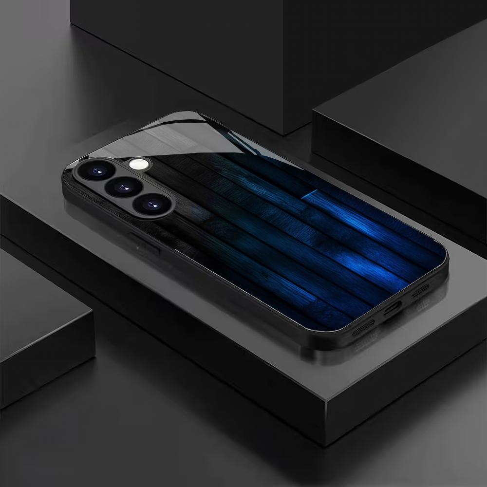 Wood Grain Blue Light Pattern Glass Phone Case Suitable for Samsung Galaxy S26 S25 S24 S23 S22 S20 FE/Ultra/Plus Shockproof