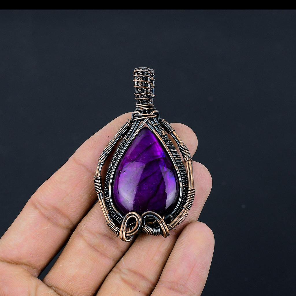 Purple Flash Labradorite Jewelry, 999 Copper Wire Wrapped Pendant Handmade Gemstone Jewelry, Gifts For Wife Brand New Pendant