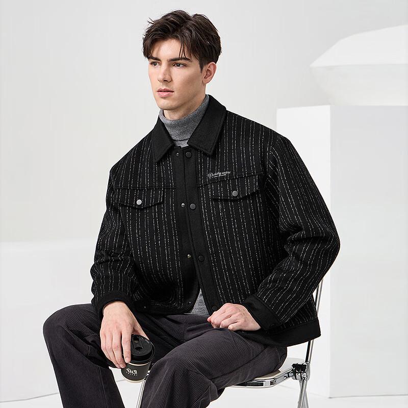 Dancing with Wolves Men's Graphene Striped Wool Blend Jacket