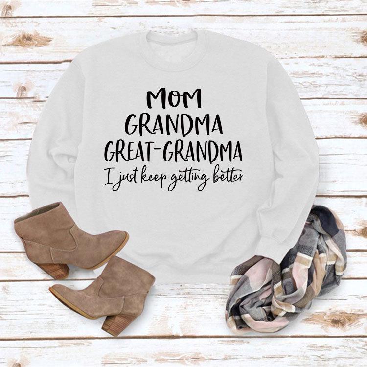 "European & American Fashion Grandma Letter Long-Sleeve T-Shirt, Autumn/Winter, Plus Size"