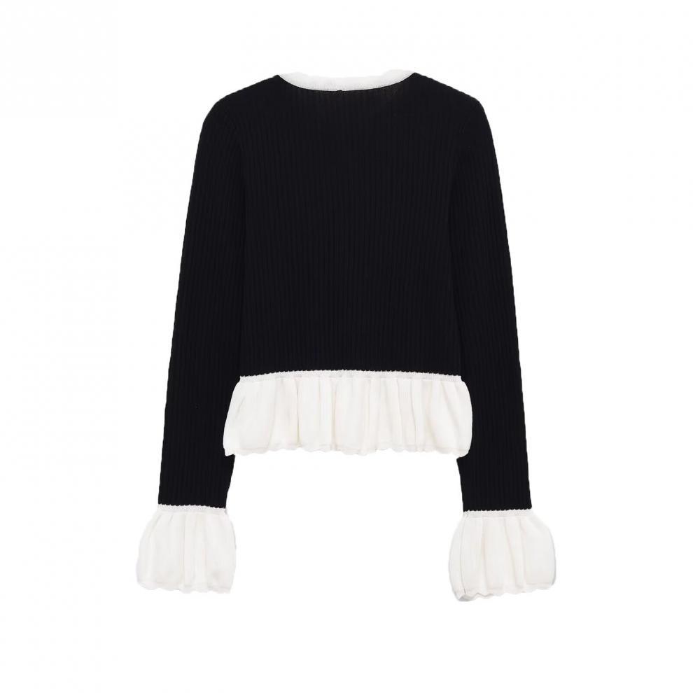 European and American Style, New Women's Fashion, Versatile, Cross-border Foreign Trade Color-block Knit Patchwork Jacket