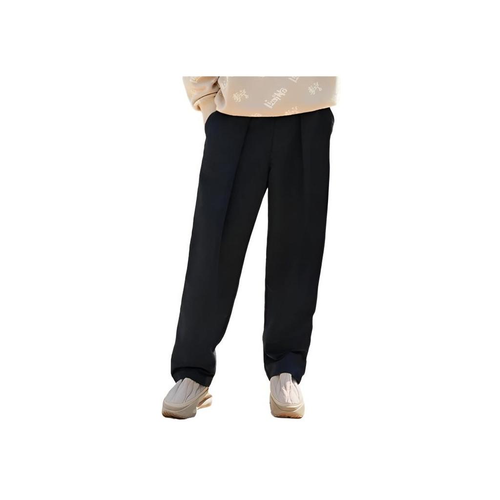 Li-Ning Plain Button-Down Loose Straight Casual Pants Men Bottoms Black AKXSB33-1