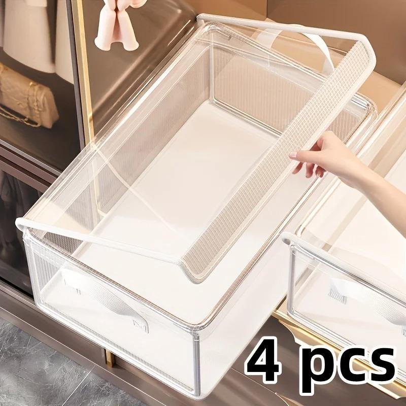 

4pcsTransparent PVC Clothes Storage Basket - Waterproof Fabric Box with Stainless Steel Frame for Underwear &Closet Organization