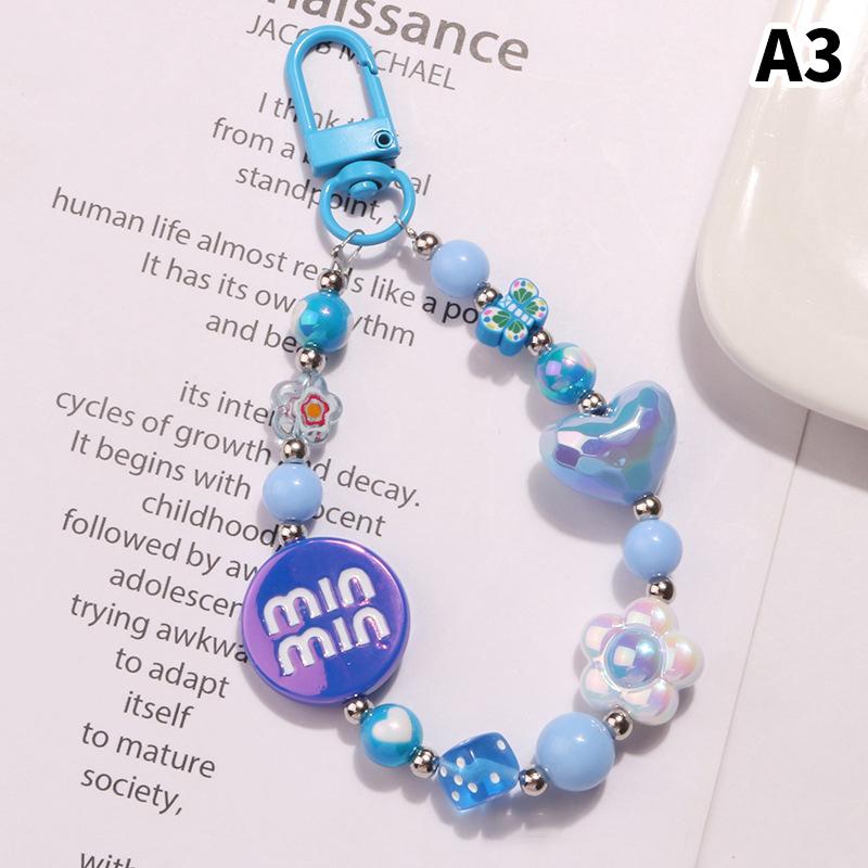 

Acrylic Color-Plated Heart Love Keychain Cute Flower Beaded Keyring Bag Pendant Charms Earphone Case Decoration Accessories