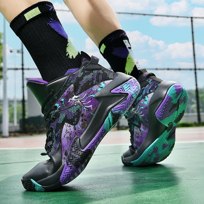 High-quality Basketball Shoes Men's Summer Actual Combat Shock Absorption New Leather Non-slip Sports Shoes Students