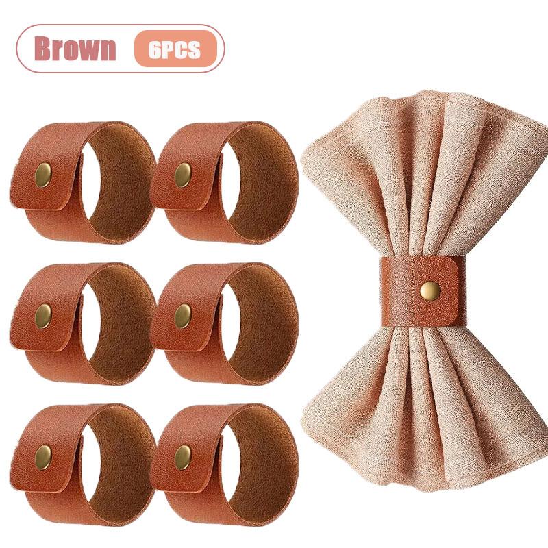 6-36PCS Vintage Leather Napkin Ring Harvest Thanksgiving Table Decorations for Farmhouse Wedding Banquet and Home Dining Room