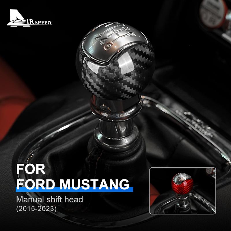 KUIC Gear Shift Knob Trim Cover For Ford Mustang 2015- Real Carbon Fiber Car Interior Trim Accessories