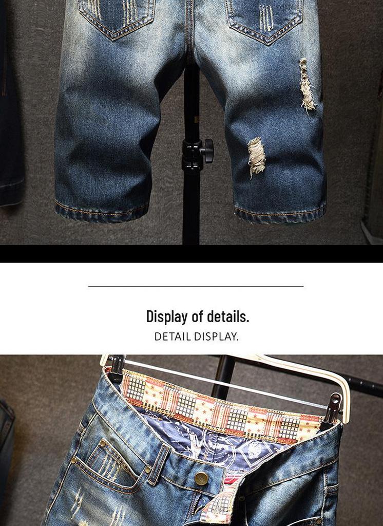 Trendy Men's Ripped Denim Shorts - Summer 2026, Loose Mid-Length 5-Point Fit, Plus Sizes Available