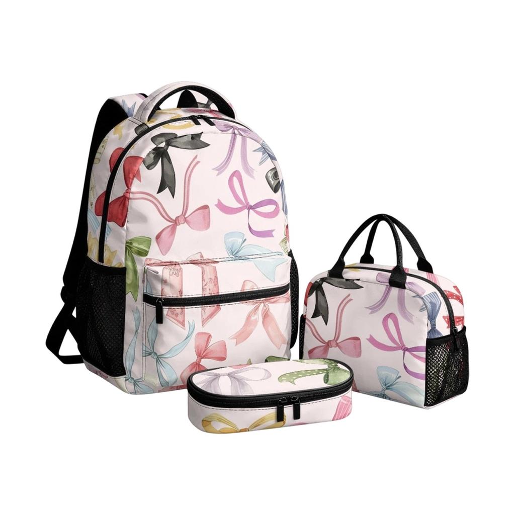 Großes Kapazitäts Kinderrucksack-Set mit - 3-teiligem Schulrucksack, Brotdose und Federmäppchen für Mädchen